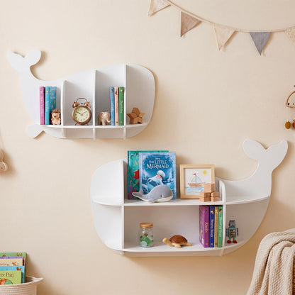 2 Pieces Whale Floating Shelves, Wall Mounted Kids Bookshelf