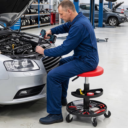 Rolling Mechanic Stool with Wheels and 42-56 cm Adjustable Seat