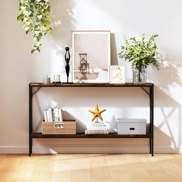 Industrial Console Table 2-Tier Narrow Sofa Table Behind Couch