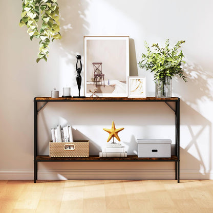 Industrial Console Table 2-Tier Narrow Sofa Table Behind Couch