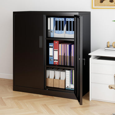 Metal Storage Cabinet, 180CM Steel Tall Cupboard with 2 Lockable Doors & 2/4 Adjustable Shelves