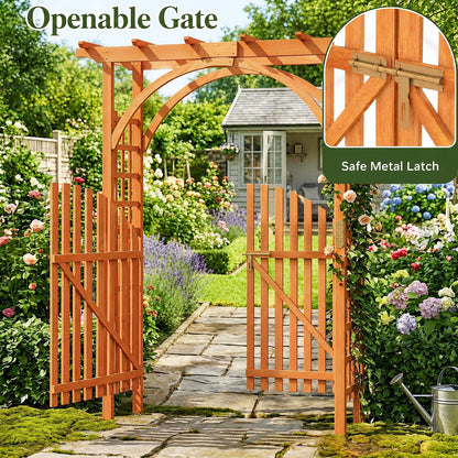 Wooden Garden Arch with Gate, Trellis Panels & Lockable Doors