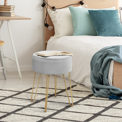 Round Velvet Stool with Hairpin Legs