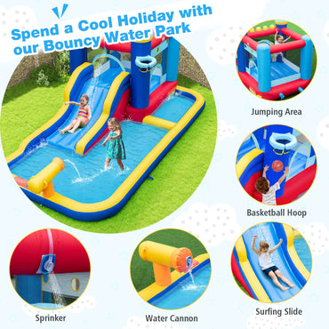 Inflatable Water Park with Basketball Hoop and Splashing Pool