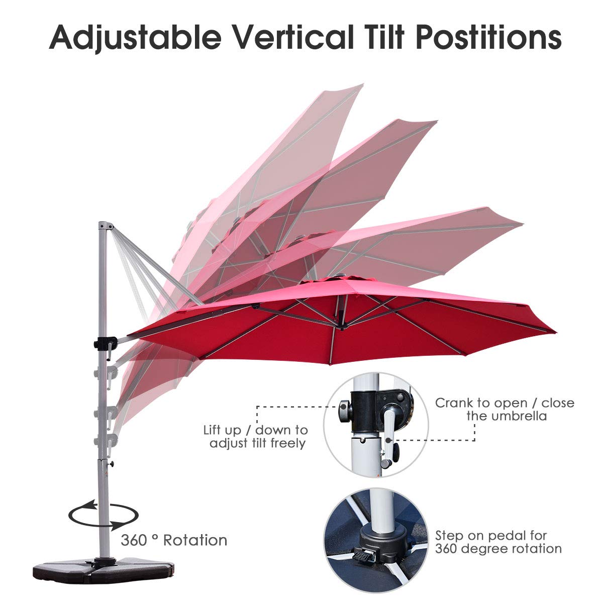 3.3m Patio Cantilever Umbrella with Tilting Adjustment and Cross base