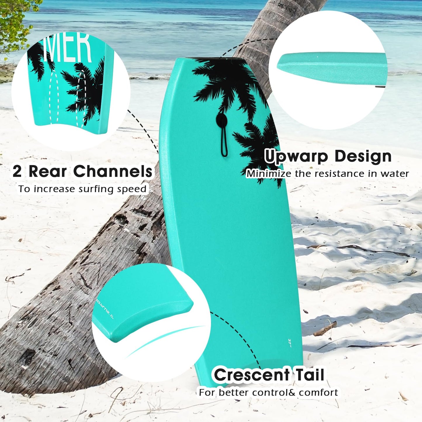 37'' Bodyboard, Lightweight Body Board with EPS Core, XPE Deck