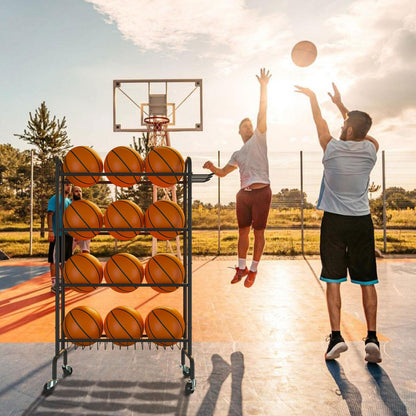 Ball Storage Rack, 4-Layers Rolling Basketball Football Rack with Wheels