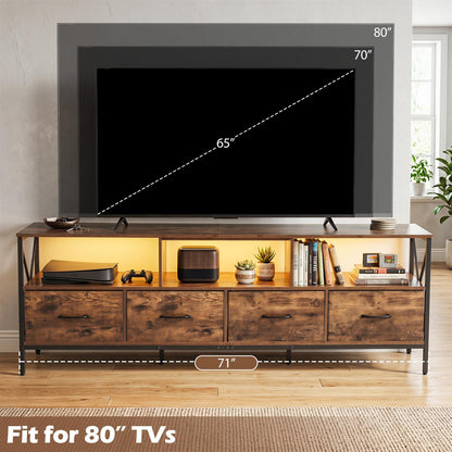 LED TV Unit for 80 Inch TVs, 180cm TV Stand Cabinet with 4 Fabric Drawers & Storage Shelves