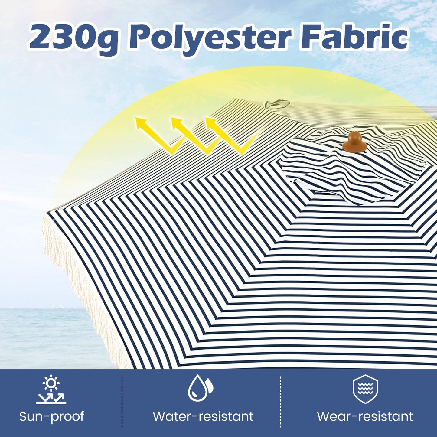 210cm/7ft Garden Parasols with Fringe, Sun Protection Sunshade Shelter