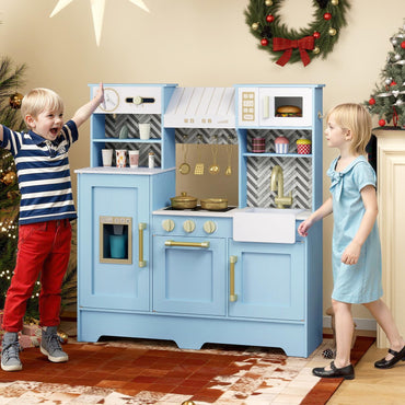 Toy Kitchen Playset with Coffee Station and Range Hood for Kids
