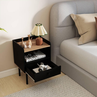 Modern Sofa Side Table with Drawer and Metal Legs for Small Spaces