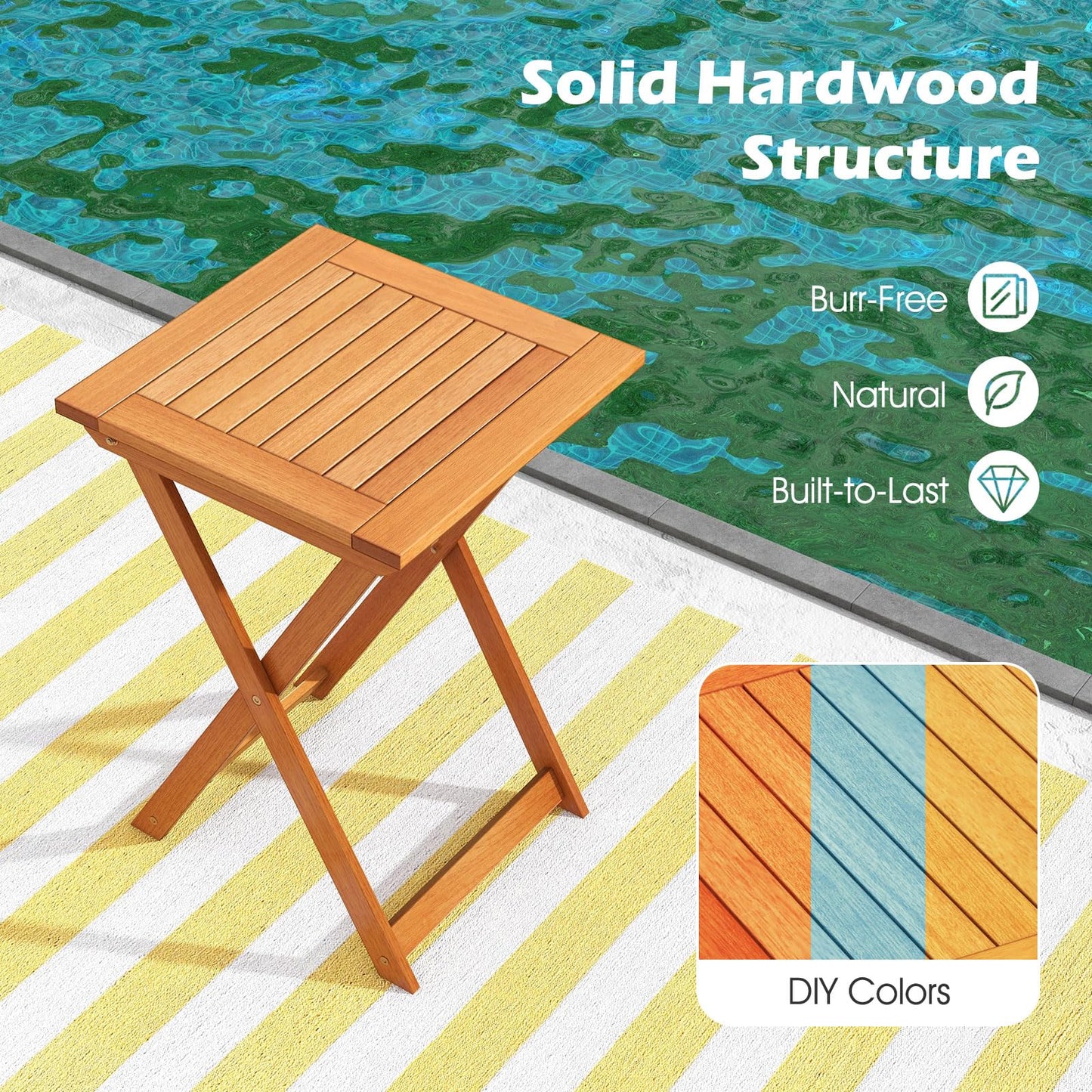 50cm Folding Table Outdoor Bistro Table with Slatted Tabletop