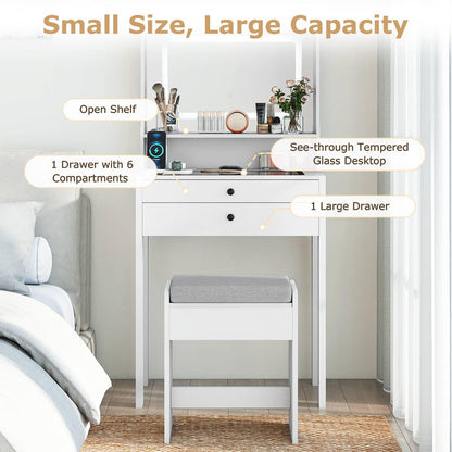 Vanity Desk with Power Outlets and 3 Color Lighting Modes for Bedroom