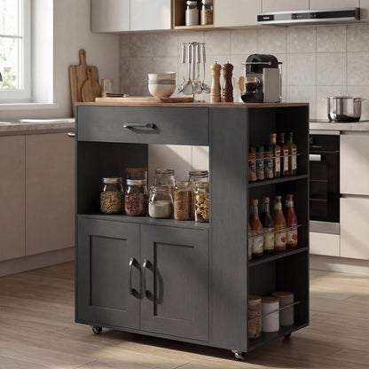 Kitchen Storage Trolley, Rolling Serving Island Cart with Towel Bar