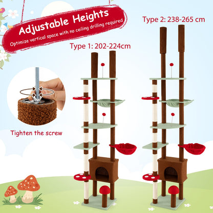 Floor to Ceiling Cat Tree, Tall Cat Tower with 202-224cm/238-265cm Adjustable Height