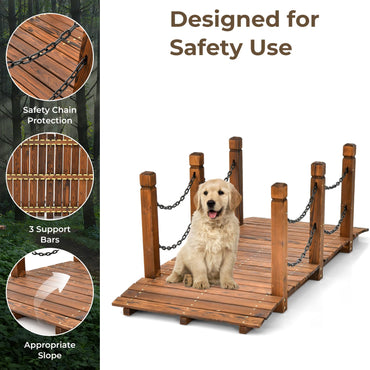 GiantexUK 1.5M Wooden Garden Bridge (Chain Railings, Brown)