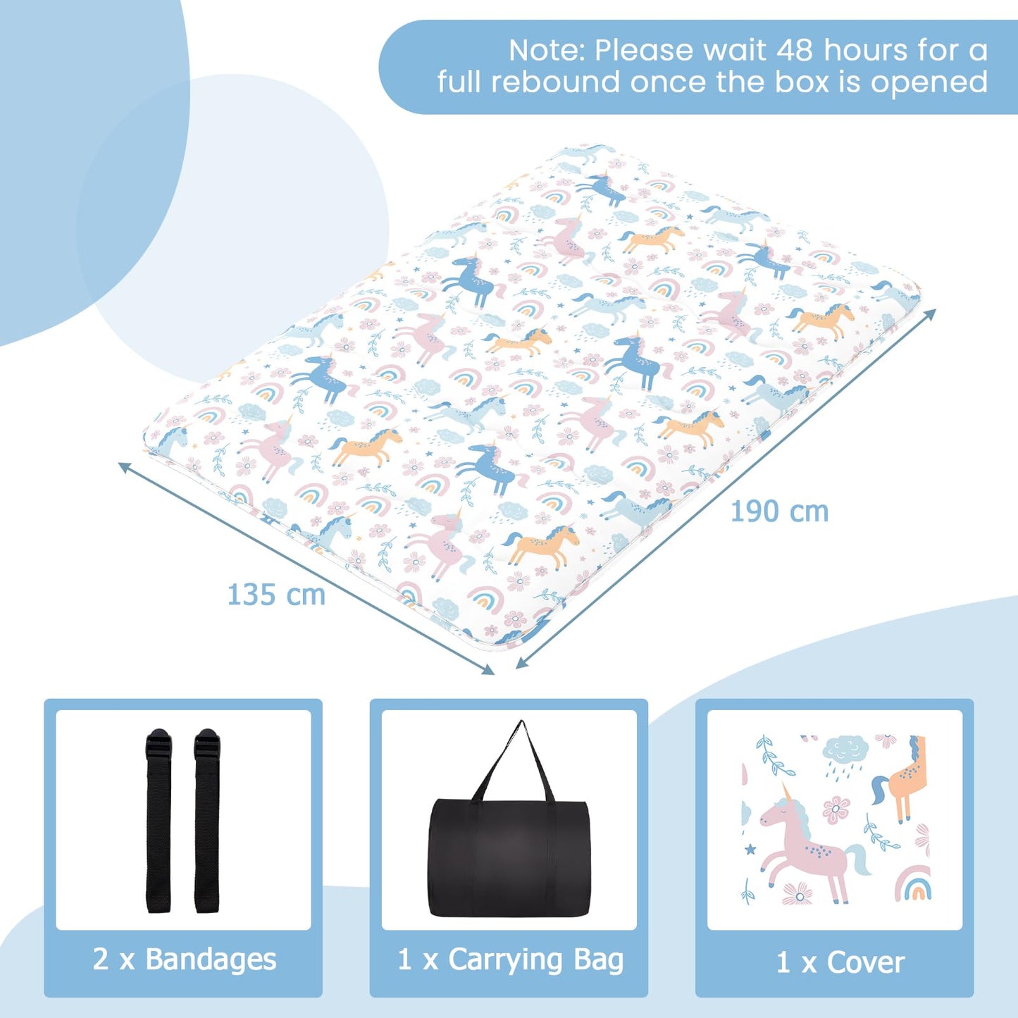 Japanese Floor Mattress with Washable Cover and Carry Bag