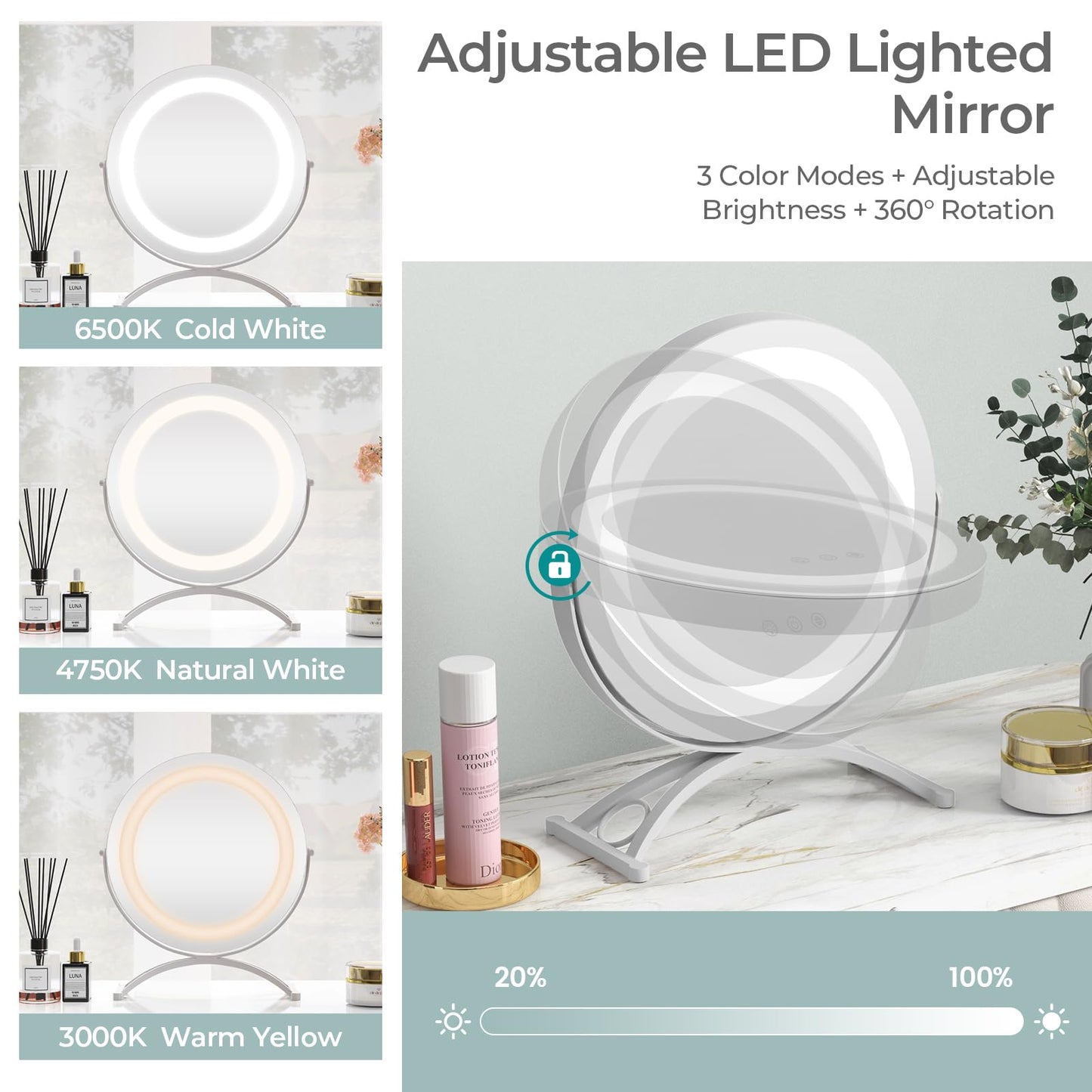 30 CM LED Lighted Round Makeup Vanity Mirror with Smart Touch Control