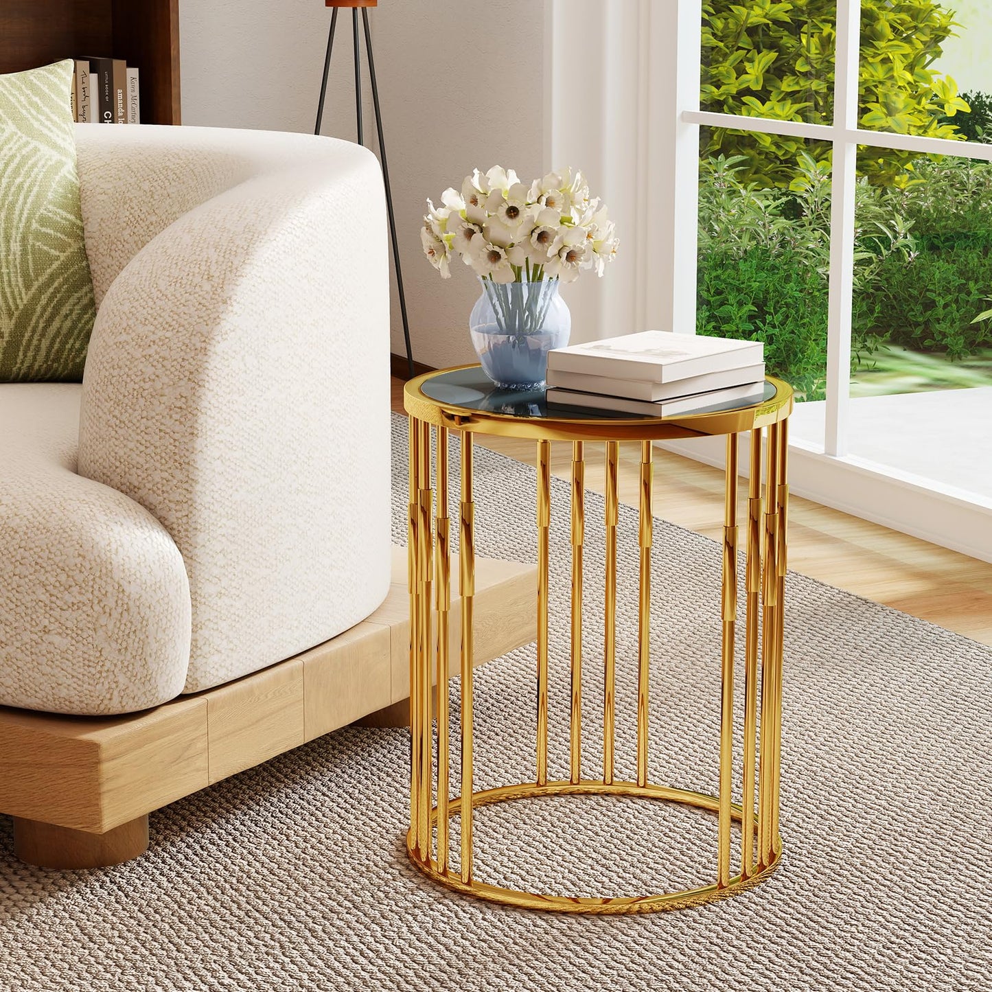40CM Round Coffee Table Small Glass Side Table