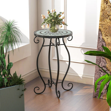 Mosaic Round Bistro Coffee Table with Ceramic Tile Tabletop