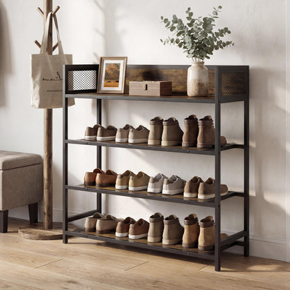 4-Tier Shoe Rack, Freestanding Narrow Shoes Shelf Stand with Anti-Fall Barrier