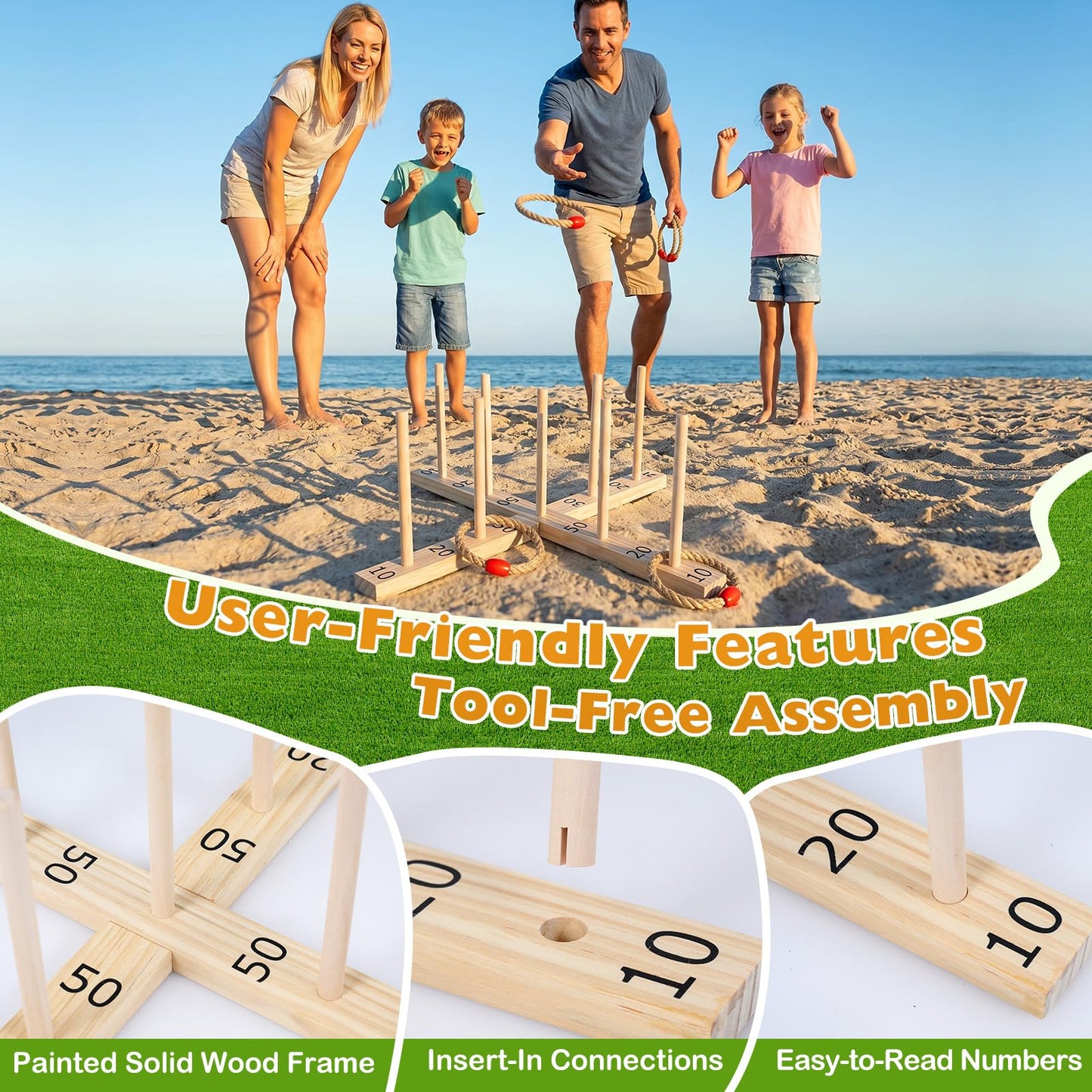 Ring Toss Game for Kids & Adults, Wooden Quoits Games Set