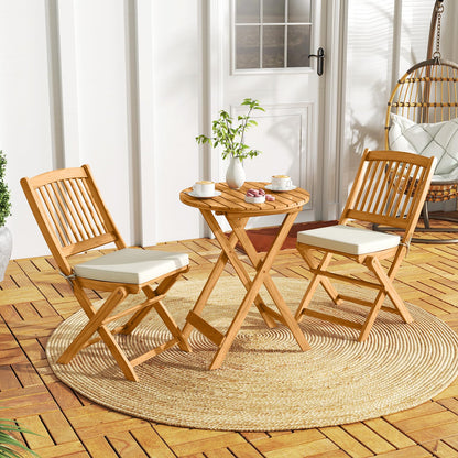 3 Piece Folding Bistro Set with Cushions for Patio