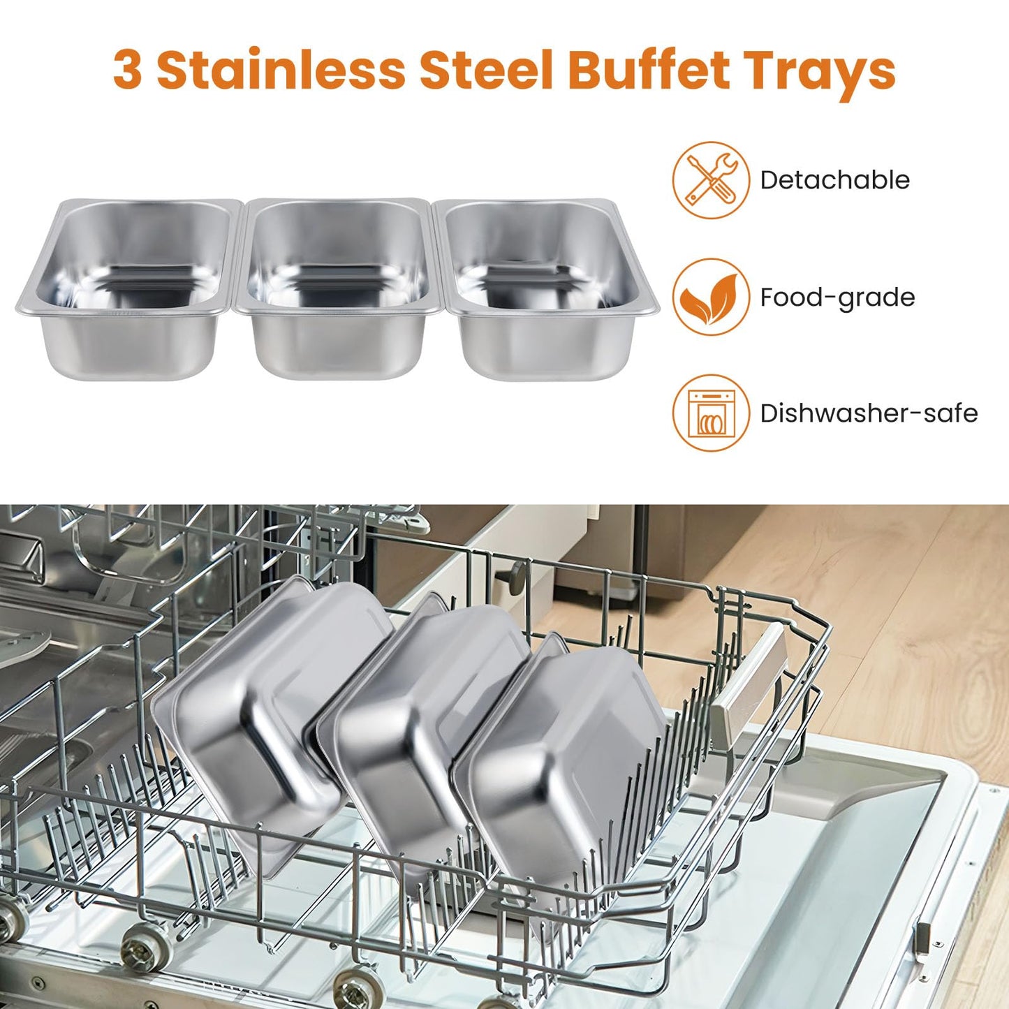 2 in 1 Electric Buffet Server Food Warmer with 3 x 1.4L Removable Trays
