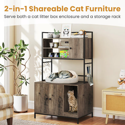 Cat Litter Box Enclosure, Hidden Cats Washroom Furniture with Storage Shelves