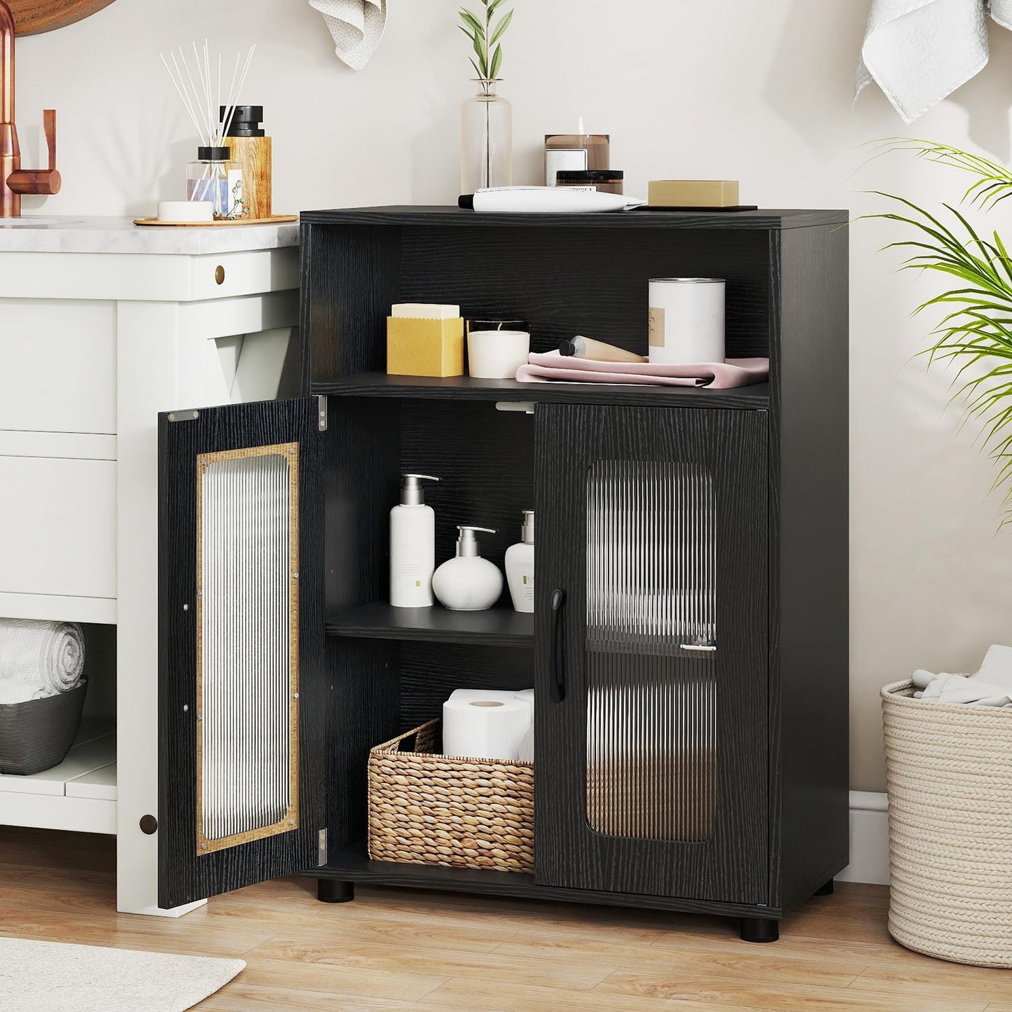 Bathroom Cabinet Freestanding Cabinet with 2 Doors and 3-Level Adjustable Shelf