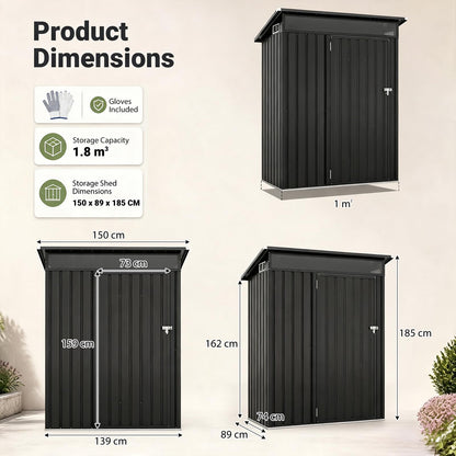 5 x 3FT Metal Garden Storage Shed with PC Panel & Lockable Door
