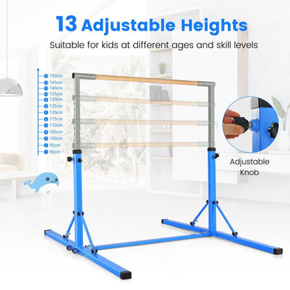 Kids Foldable Gymnastics Bar with 13 Adjustable Height