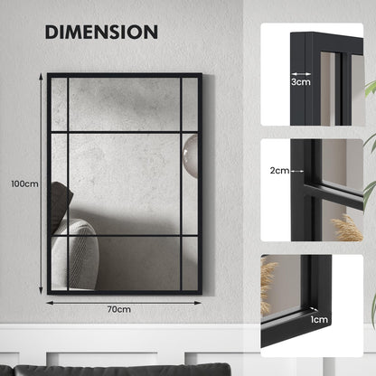 Decorative Wall Mirror, 100x70cm Large Rectangular Hanging Window Mirror