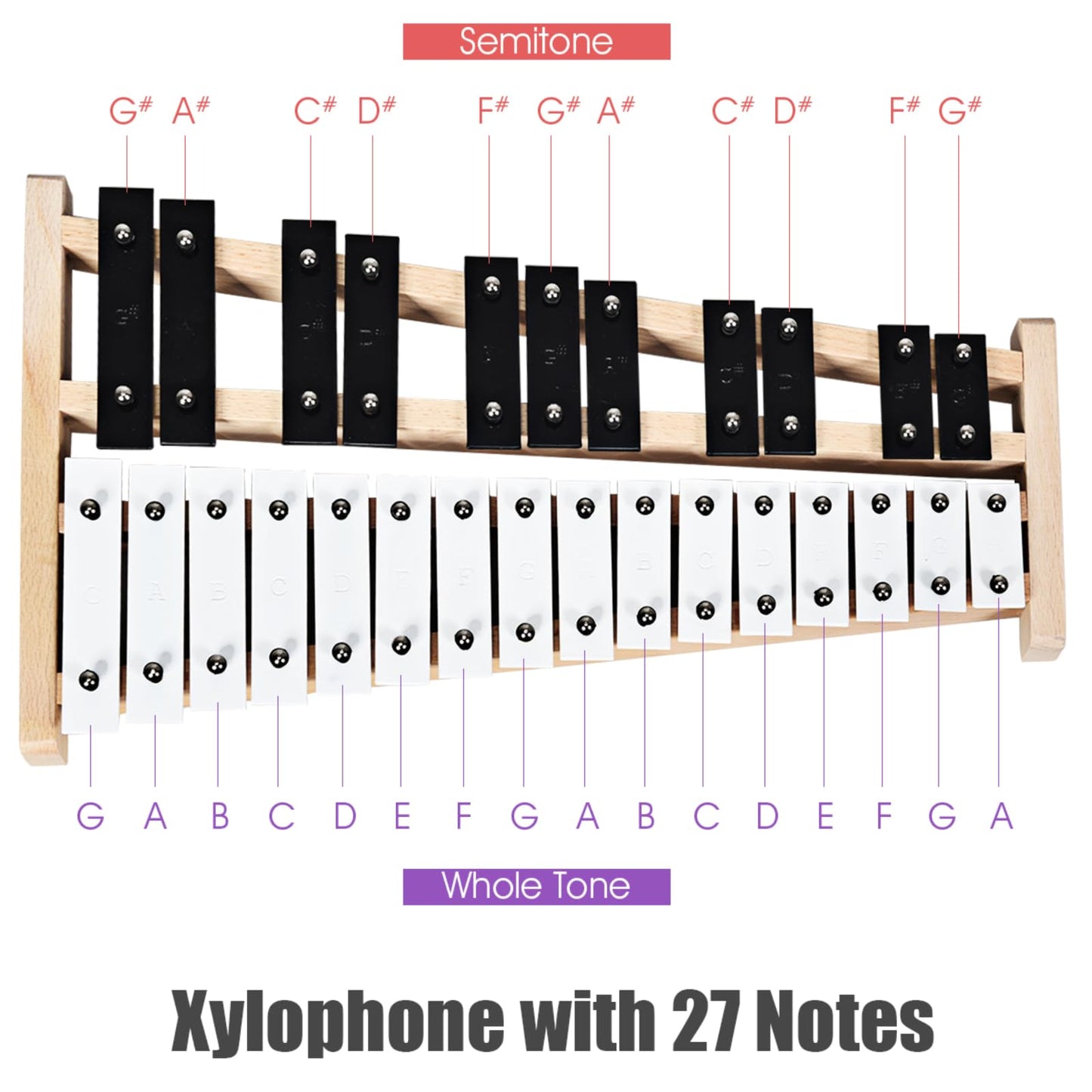 27 Notes Full Size Glockenspiel Xylophone with Carrying Bag