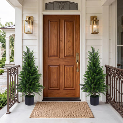 90CM/120CM Artificial Topiary Cedar Cypress Tree, Indoor Outdoor Fake Tree with Cement Plastic Pot