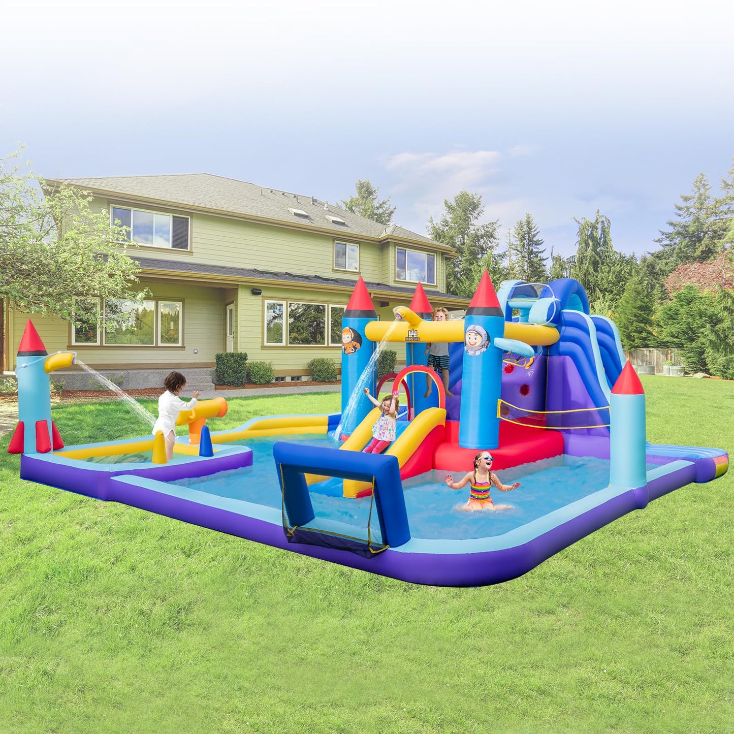 Rocket Theme Inflatable Water Slide Park with 2 Slides