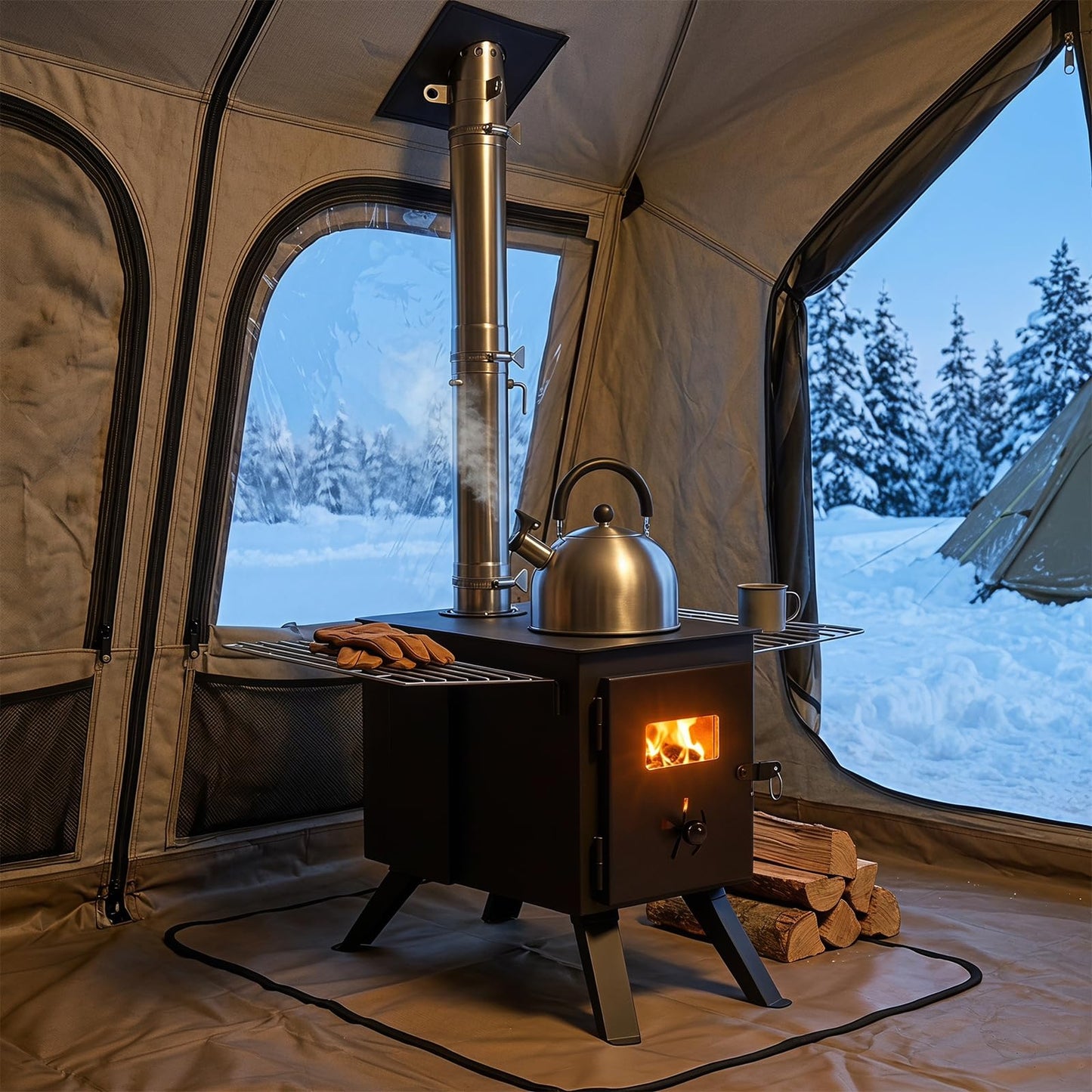 Hot Tent Stove, Camping Tent Stove (Black, 61 x 47 x 257cm) | Stainless Steel Wood Burning Stove