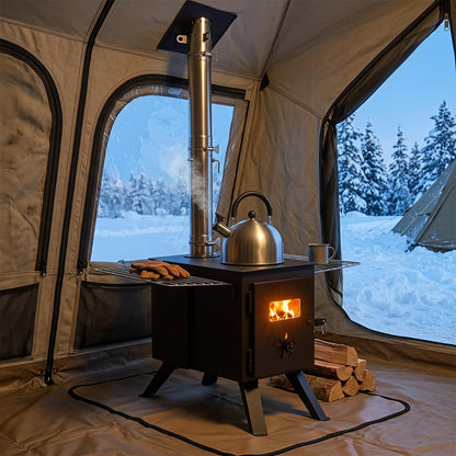 Hot Tent Stove, Camping Tent Stove (Black, 61 x 47 x 257cm) | Stainless Steel Wood Burning Stove