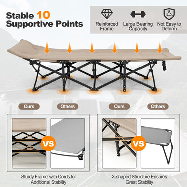 Extra Wide Portable Sleeping Cot with Headrest & Carry Bag
