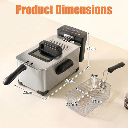 3L Electric Deep Fryer with LED Touch Screen and Viewing Window for Kitchen