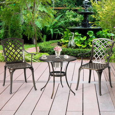Cast Aluminum Outdoor Patio Chairs Set of 2 with Hollowed Backrest
