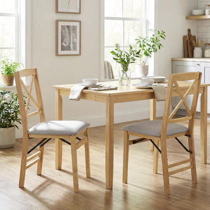 Padded Folding Chair Set of 2/4, Rubber Wood Counter Dining Chairs with Backrest