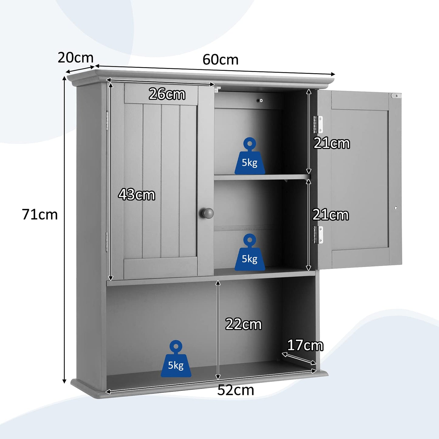 Wooden Wall Mounted Medicine Cabinet with Double Door