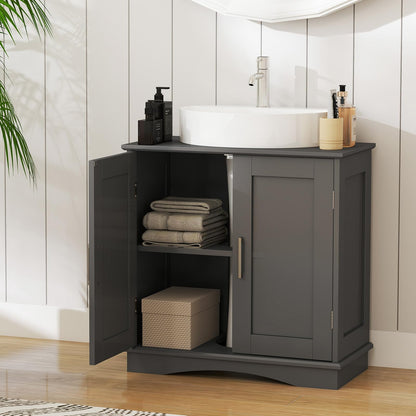 Freestanding Bathroom Floor Cabinet with Double Doors and Adjustable Shelf