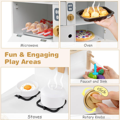 Play Kitchen for Kids Wooden Kitchen Playset with Stoves Faucet