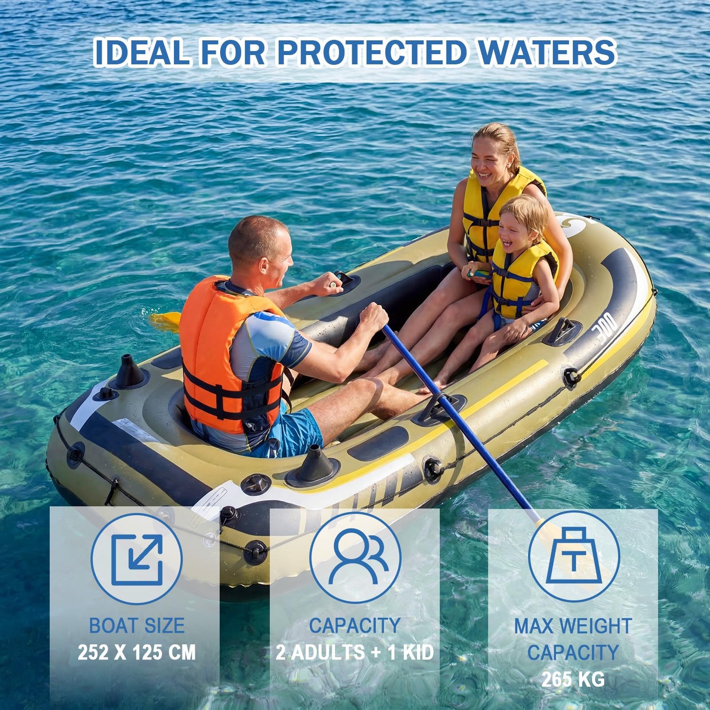 Inflatable Boat, 3/4-Person Fishing Raft Set