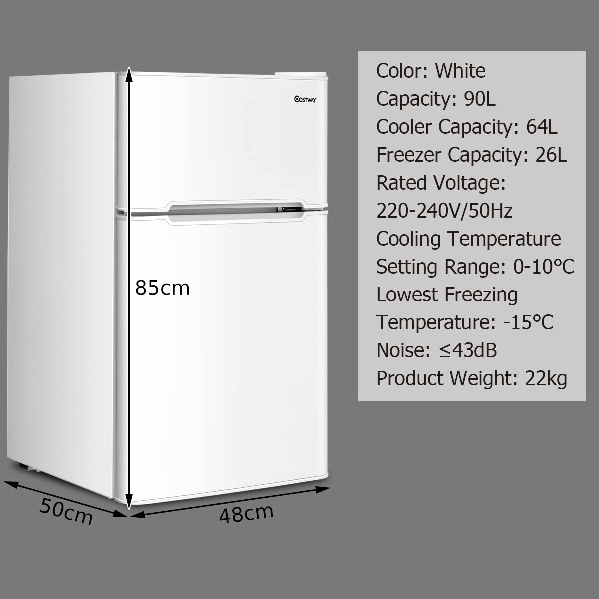 90L Freestanding Undercounter Refrigerator with 2 Reversible Door
