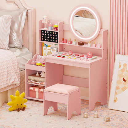 Kids Dressing Table, Girls Vanity Set with Lighted Mirror
