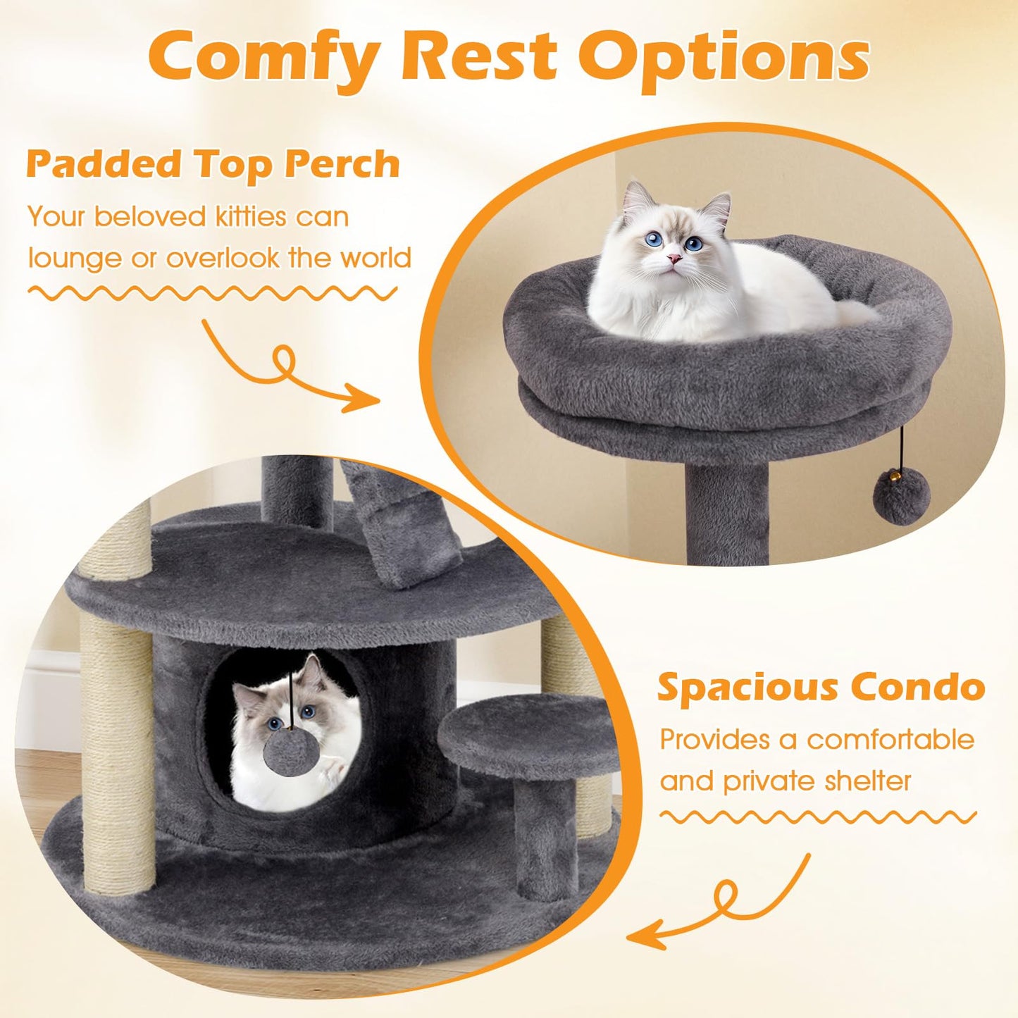 Multilevel Cat Climbing Tower with Condo Sisal Scratching Posts
