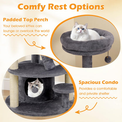 Multilevel Cat Climbing Tower with Condo Sisal Scratching Posts